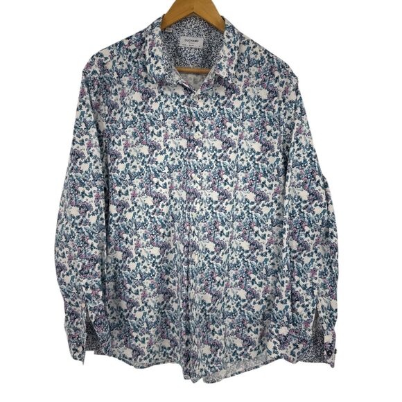 Duchamp London Shirt Men's Size XL 17 1/2 Floral Button Front slim fit stretch - Picture 6 of 7